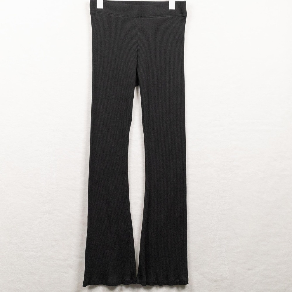 PINK VICTORIAS SECRET Ribbed High Rise Flare Leggings Yoga Loungewear Black Sz M